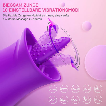 G-Spot Silicone Vibrator with Tongue Licking Nipple Stimulator, 10-Level Sex Toy with Powerful Motor for Women