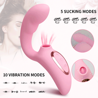 G-spot clitoral sucking vibrator dildo, vibrating vaginal stimulator with anal massager, 5 + 10 modes, adult sex toy for women and couples