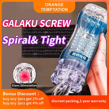 Galaku Durable Exercise Toy for Men, Vacuum Twisted Cup Vagina, Transparent Male Masturbator