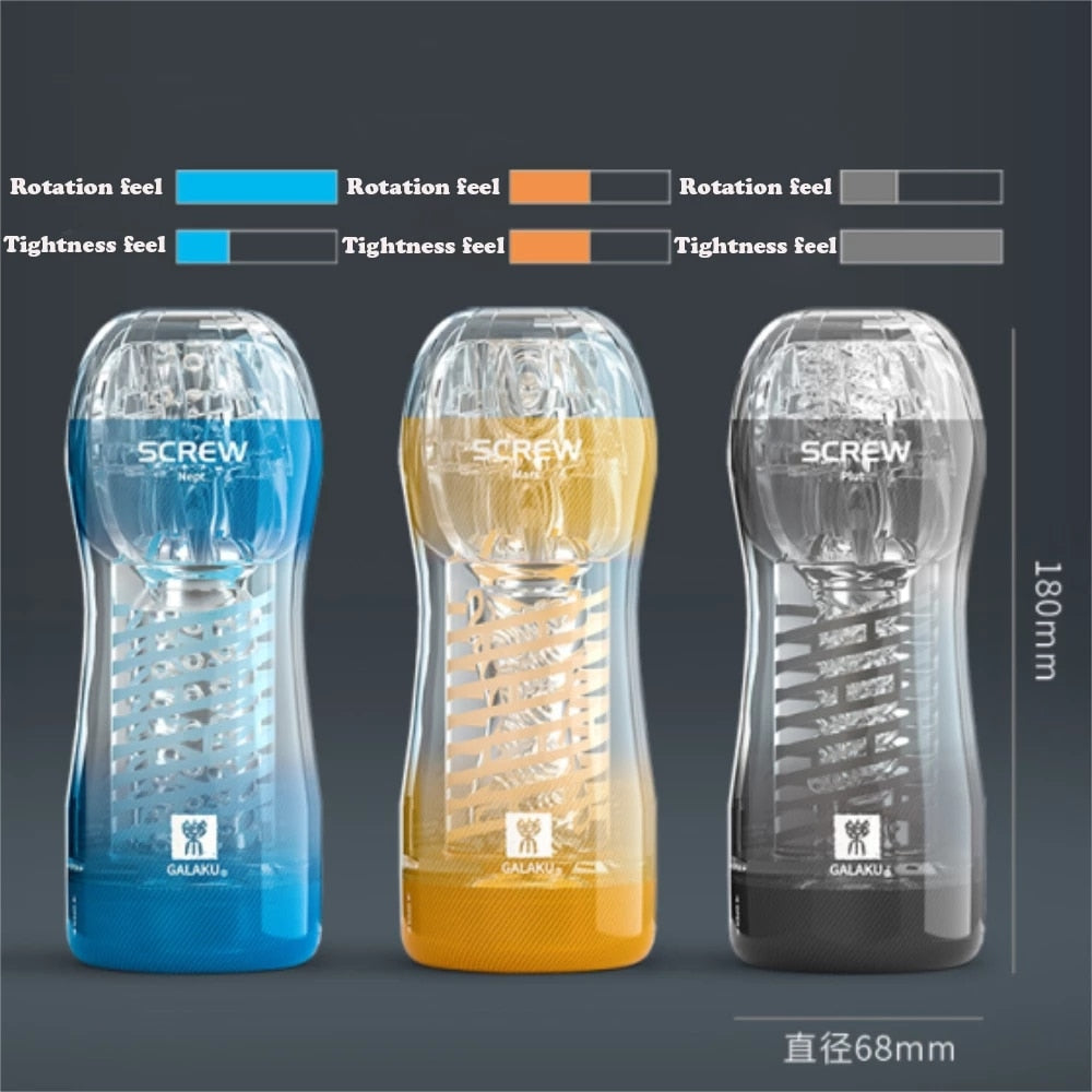 Galaku Durable Exercise Toy for Men, Vacuum Twisted Cup Vagina, Transparent Male Masturbator