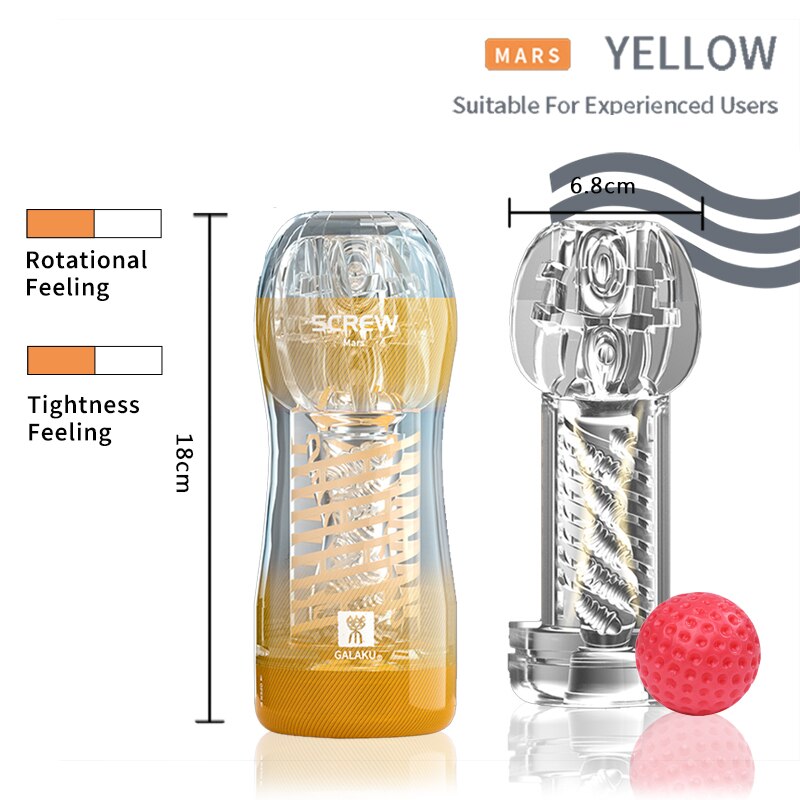 Galaku Durable Exercise Toy for Men, Vacuum Twisted Cup Vagina, Transparent Male Masturbator