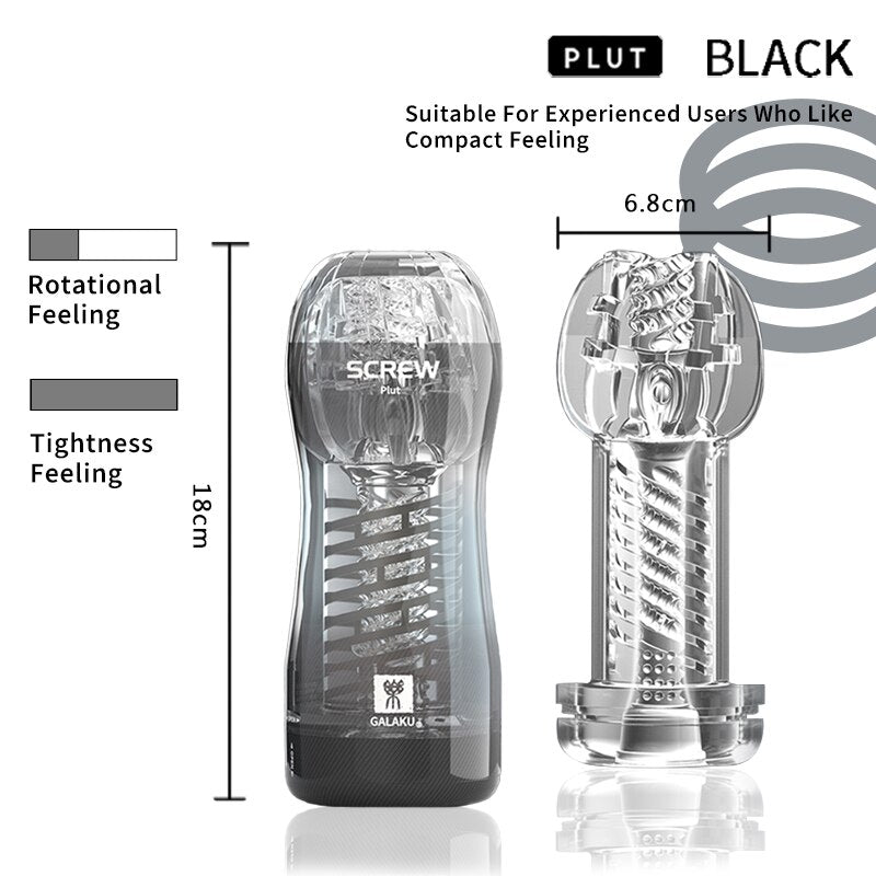 Galaku Durable Exercise Toy for Men, Vacuum Twisted Cup Vagina, Transparent Male Masturbator