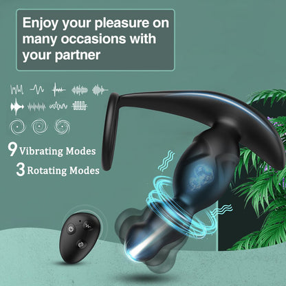 Gelugee App Anal Plug Vibrator, Sex Toy for Men, Prostate Massager, 360-Degree Stimulation Male Buttplug with Cock Ring