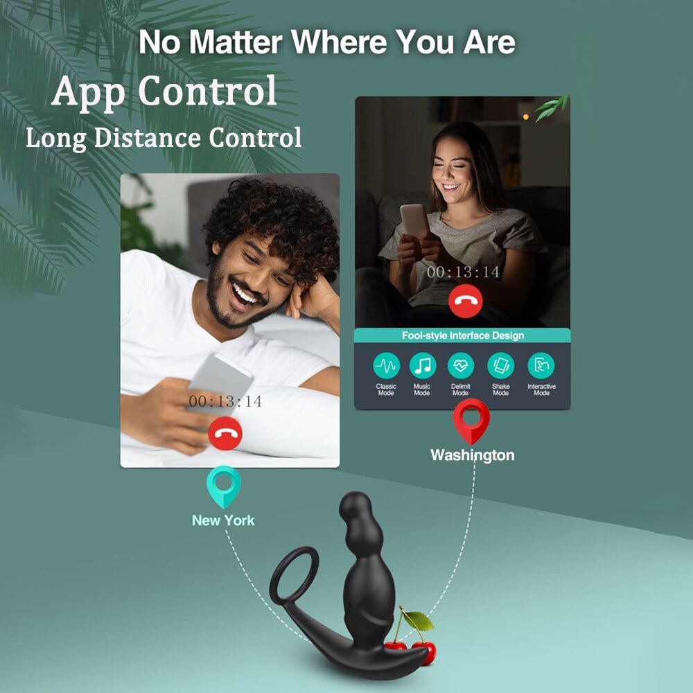 Gelugee App Anal Plug Vibrator, Sex Toy for Men, Prostate Massager, 360-Degree Stimulation Male Buttplug with Cock Ring