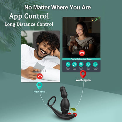 Gelugee App Anal Plug Vibrator, Sex Toy for Men, Prostate Massager, 360-Degree Stimulation Male Buttplug with Cock Ring