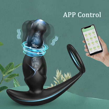Gelugee App Anal Plug Vibrator, Sex Toy for Men, Prostate Massager, 360-Degree Stimulation Male Buttplug with Cock Ring