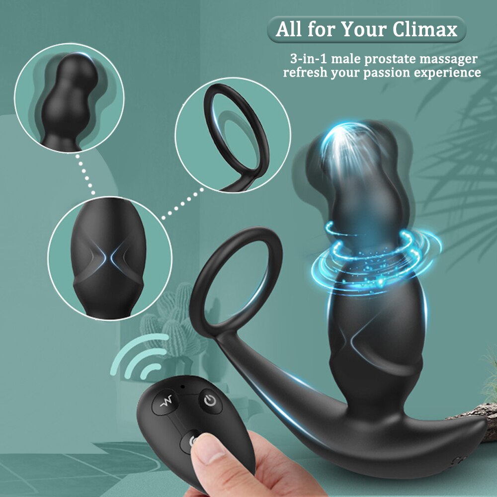 Gelugee App Anal Plug Vibrator, Sex Toy for Men, Prostate Massager, 360-Degree Stimulation Male Buttplug with Cock Ring