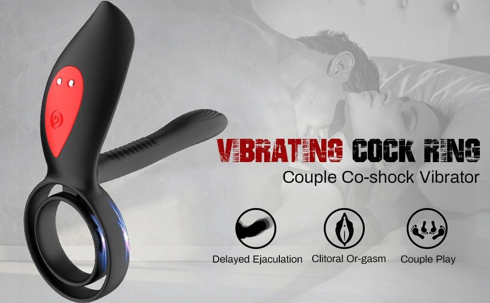 New Couples Delay Ejaculation Penis Vibrator with Double Cock Ring Nipple Massager Adult Sex Toys for Men Clitoris Stimulator