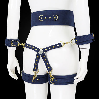 BDSM Sex Toy PU Leather Bondage Set Include Handcuffs.Belt. Legcuffs. Center Connection. Adult Toys Sex Bondage Toys for Women