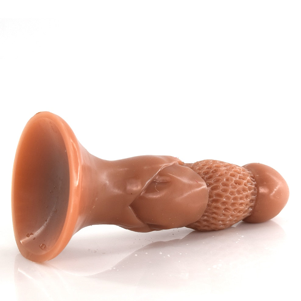 FAAK Mushroom Shape Anal Plug with Suction Cup Dual Layer Silicone Dildo Butt Sex Toys Skin Color Honeycomb Surface Stimulate