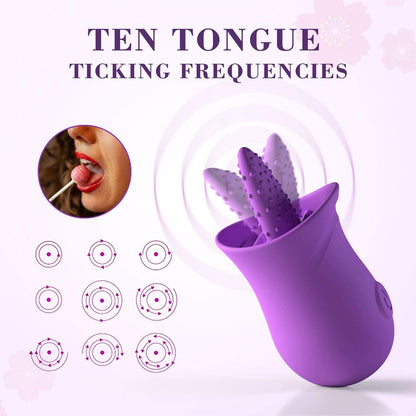 G-Spot Silicone Vibrator with Tongue Licking Nipple Stimulator, 10-Level Sex Toy with Powerful Motor for Women