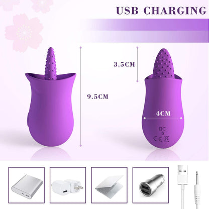 G-Spot Silicone Vibrator with Tongue Licking Nipple Stimulator, 10-Level Sex Toy with Powerful Motor for Women
