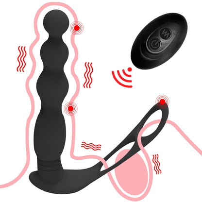 Silicone Anal Butt Plug Pull Beads with Cock Ring Prostate Massager Anal Balls Vibration Heating Erotic Anal Sex Toy for Adult