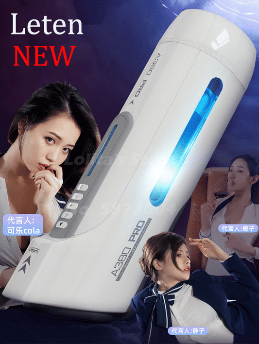 Leten Electric Piston Heating Vagina Vibrator Male Automatic Overlength Thrusting Masturbation Voice Sucking Sex Toys for Men