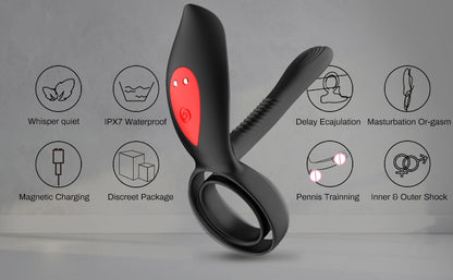 New Couples Delay Ejaculation Penis Vibrator with Double Cock Ring Nipple Massager Adult Sex Toys for Men Clitoris Stimulator