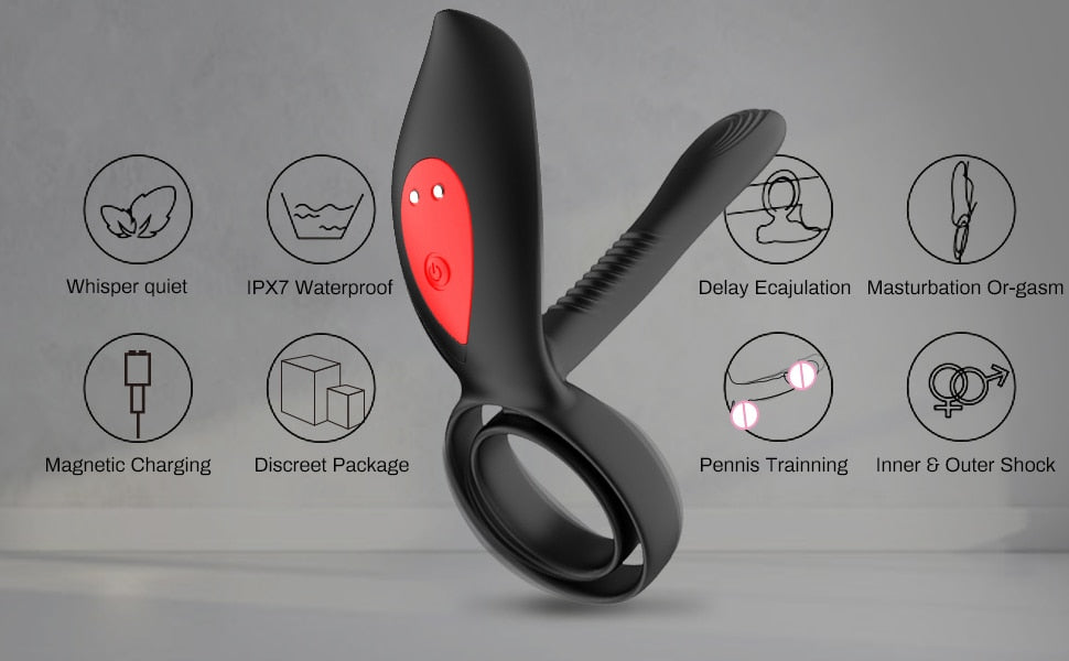 New Couples Delay Ejaculation Penis Vibrator with Double Cock Ring Nipple Massager Adult Sex Toys for Men Clitoris Stimulator