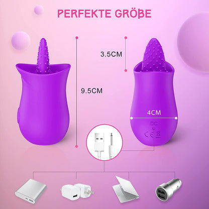 G-Spot Silicone Vibrator with Tongue Licking Nipple Stimulator, 10-Level Sex Toy with Powerful Motor for Women