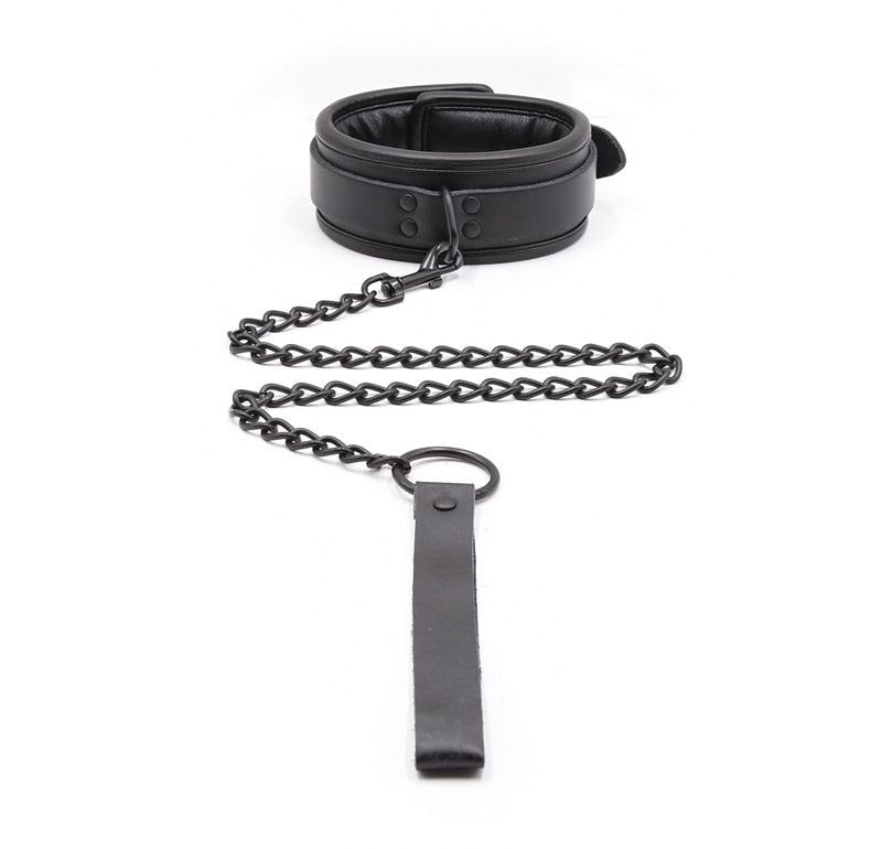 Bdsm Bondage Collar Genuine Leather and Iron Chain Link Metal Hole Slave Collars for Women Sex Toys for Couples Sex Restraints