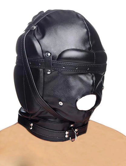 SM Leather Padded Hood Blindfold. Head Harness Mask Gag. BDSM Bondage. Sex Toys For Couples Accessories