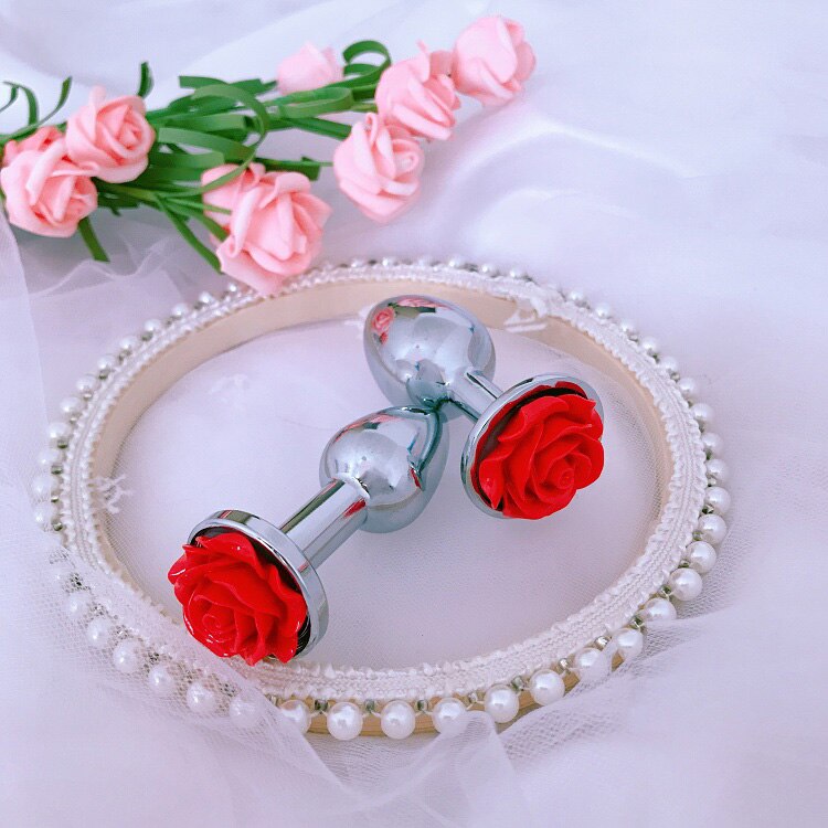 Rose Flower Anal Plug for Men and Women, Masturbator, Adult Sex Goods, Stainless Steel Butt Toys, Adults' Products