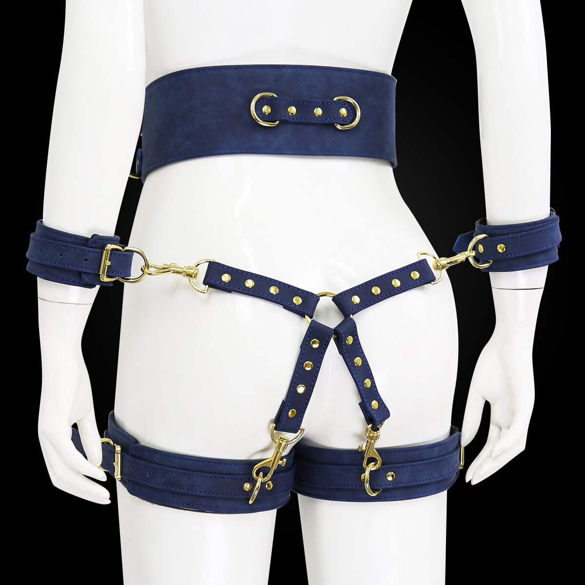 BDSM Sex Toy PU Leather Bondage Set Include Handcuffs.Belt. Legcuffs. Center Connection. Adult Toys Sex Bondage Toys for Women