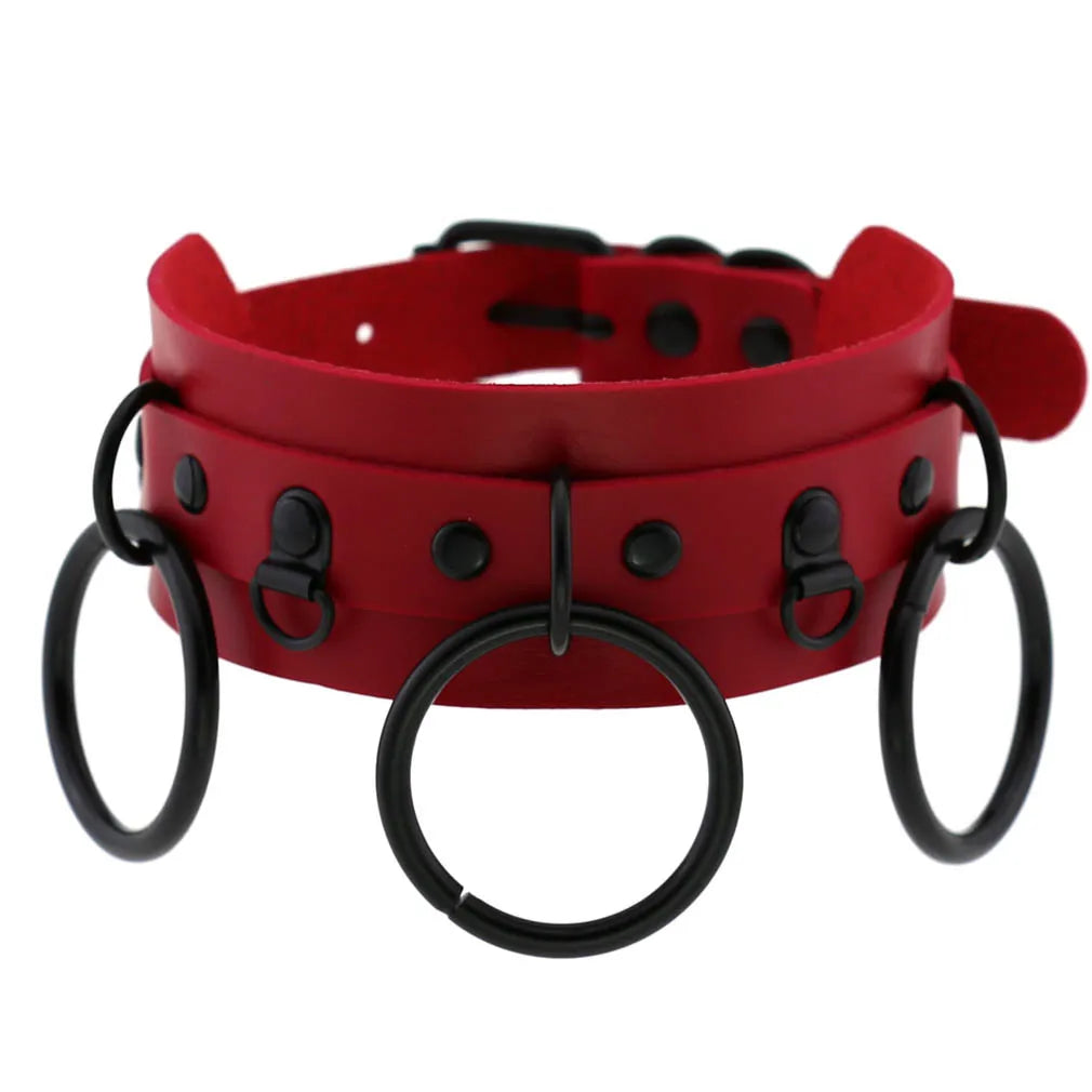 BDSM Punk Black Metal Tassel Red Choker Necklace Sexy Spiked Neck Strap Clavicle Collar Men Necklaces Halloween Women
