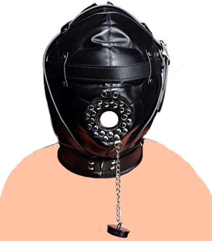 SM Leather Padded Hood Blindfold. Head Harness Mask Gag. BDSM Bondage. Sex Toys For Couples Accessories