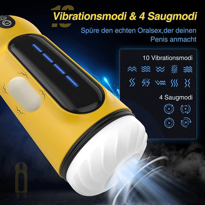 Automatic Male Masturbator with 10 Powerful Vibrations, Soft Pocket Pussy Sex Toy, Realistic Vagina, Blowjob, Oral Adult Toy