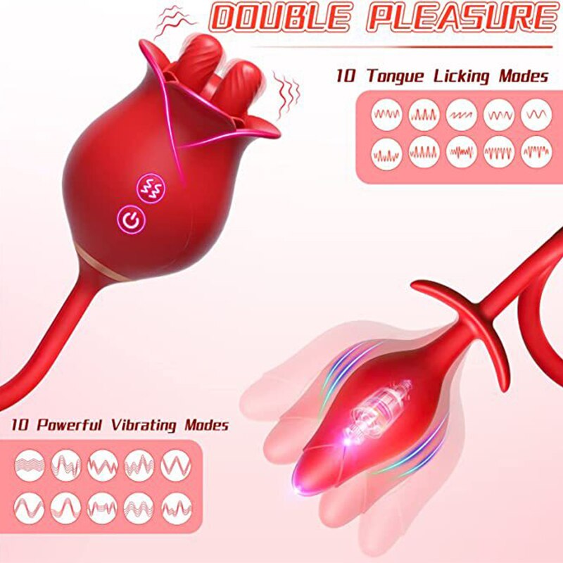 Rose Tongue Licking Vibrator, Female Nipple Sucking, G-Spot Clitoris Masturbation, Female Sex Toy