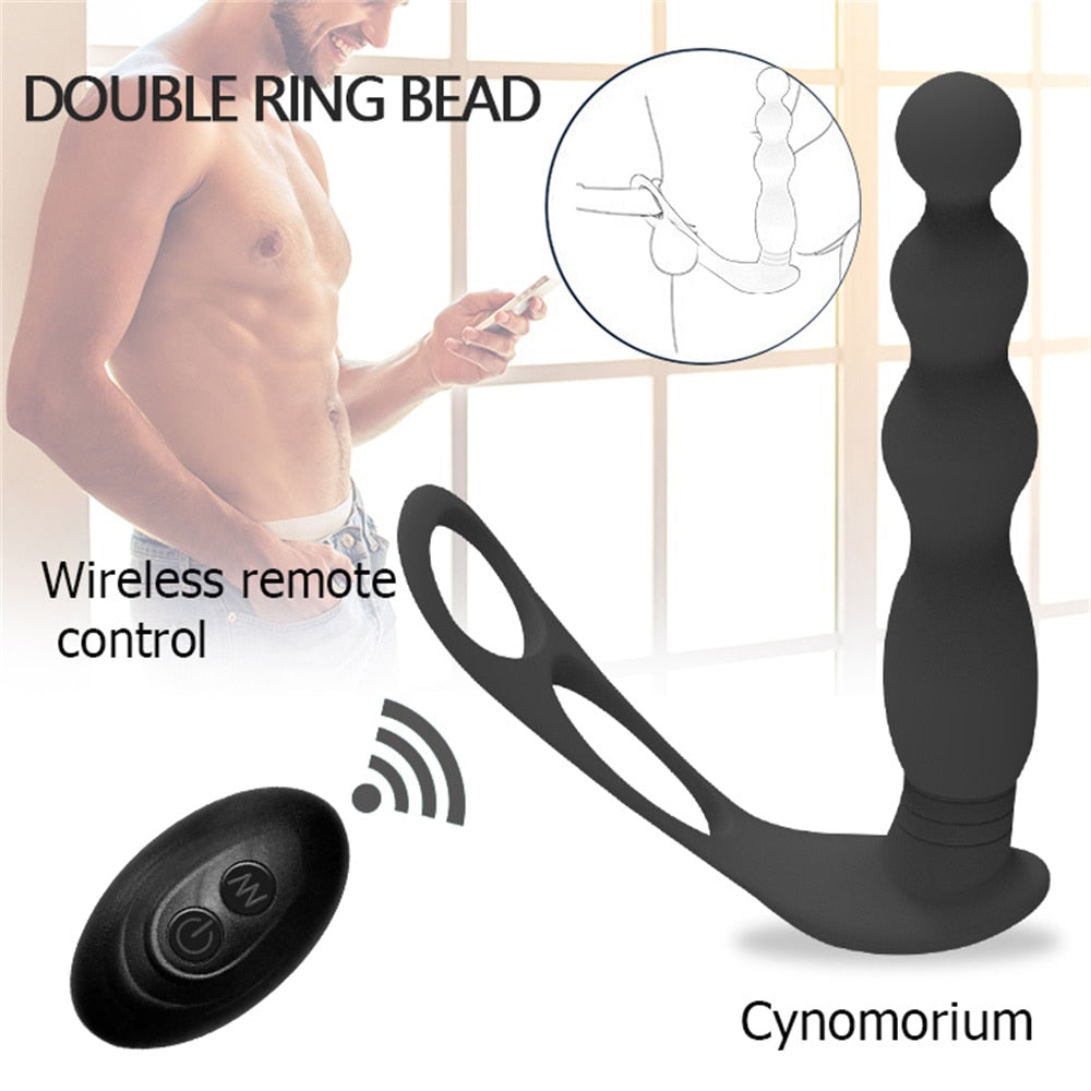Silicone Anal Butt Plug Pull Beads with Cock Ring Prostate Massager Anal Balls Vibration Heating Erotic Anal Sex Toy for Adult