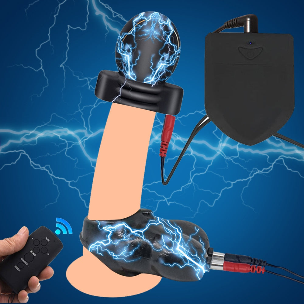 Electric Shock Glans Trainer SM Male Masturbator Scrotum Bondage Massage Chastity Cage Wireless Remote Control Sex Toys BDSM