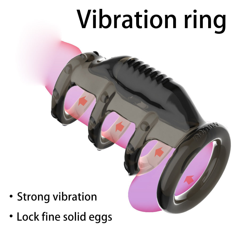 Dick Vibrating Penis Rings for Male Delay Ejaculation Men Sex Toys Silicone Penis Sleeve Ring Cock Ring Men Chastity Cage Device