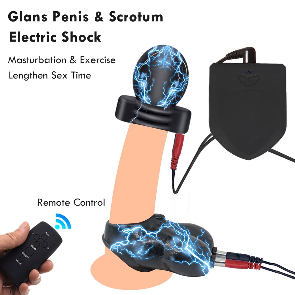Electric Shock Glans Trainer SM Male Masturbator Scrotum Bondage Massage Chastity Cage Wireless Remote Control Sex Toys BDSM