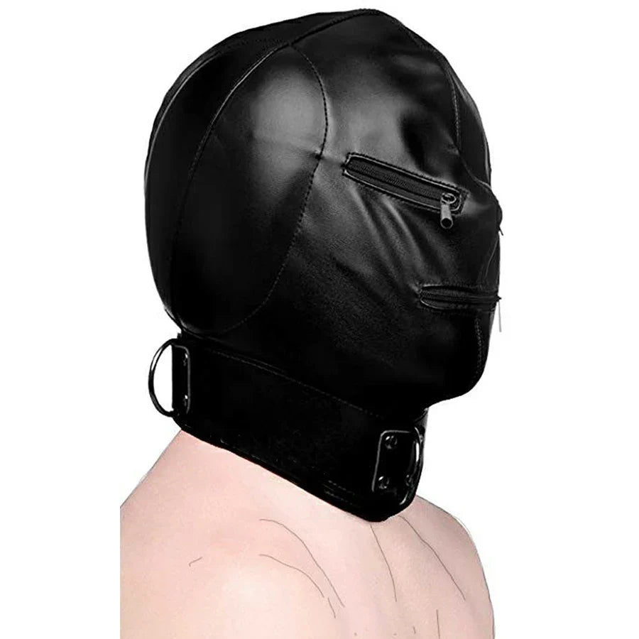 SM Leather Padded Hood Blindfold. Head Harness Mask Gag. BDSM Bondage. Sex Toys For Couples Accessories