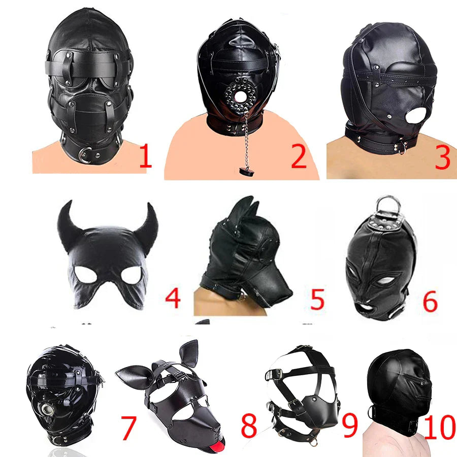 SM Leather Padded Hood Blindfold. Head Harness Mask Gag. BDSM Bondage. Sex Toys For Couples Accessories