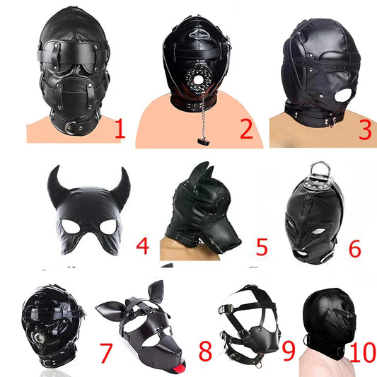 SM Leather Padded Hood Blindfold. Head Harness Mask Gag. BDSM Bondage. Sex Toys For Couples Accessories