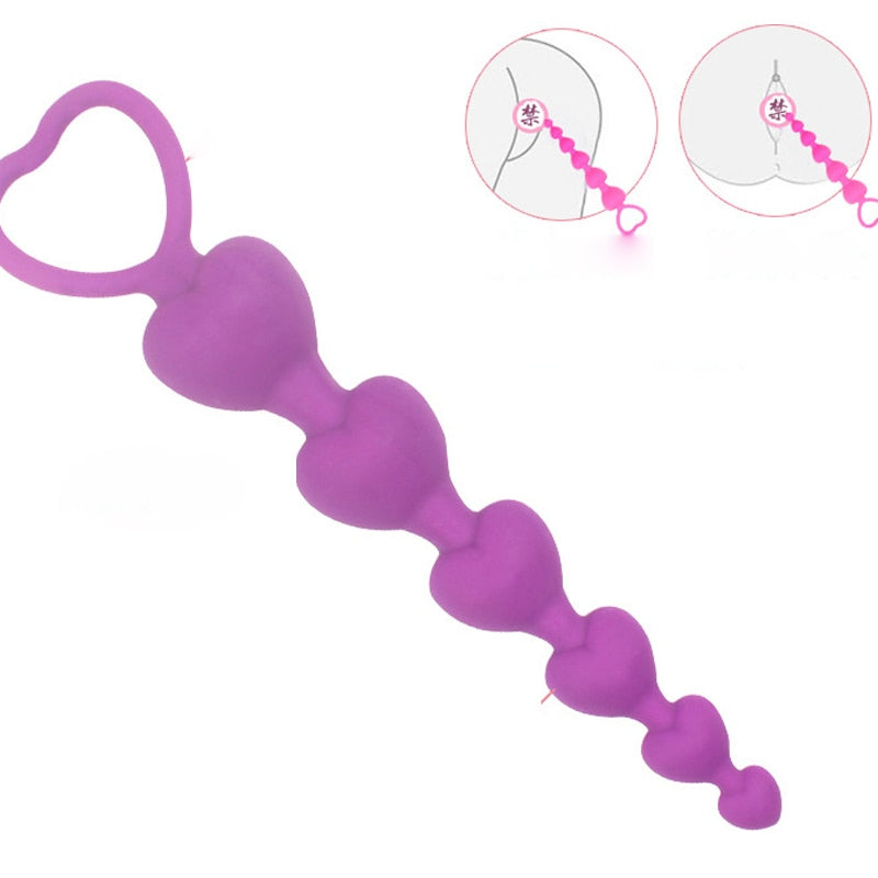 Heart Beads Soft Anal Plug Anus Toys Big Balls Silicone G-Spot Stimulating Butt Plugs Adult Sex Couple Sexy