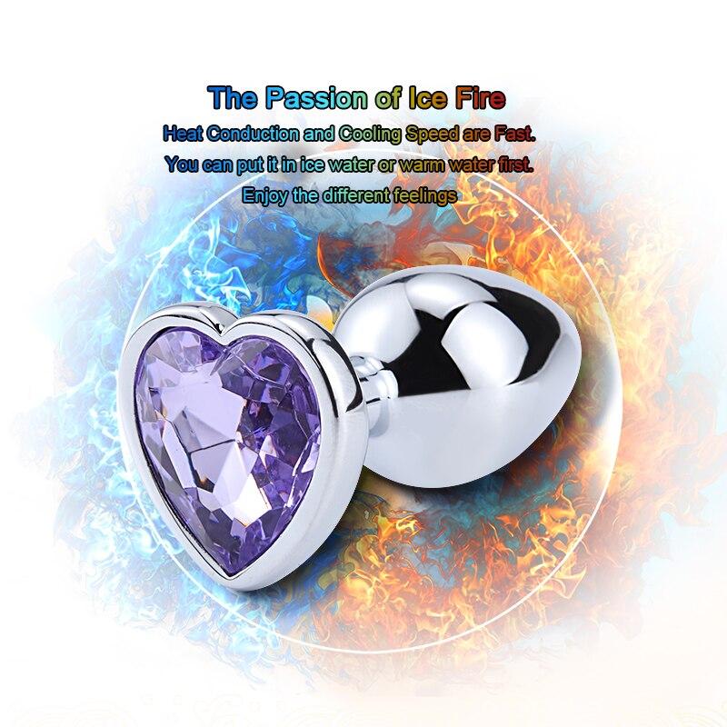 Heart Shaped Metal Anal Plug Sex Toys Stainless Smooth Steel Butt Plug Tail Crystal Jewelry Trainer for Women/Men Anal Dildo