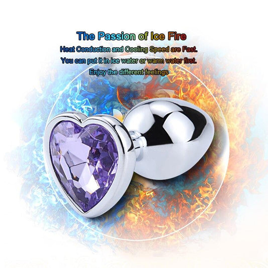 Heart Shaped Metal Anal Plug Sex Toys Stainless Smooth Steel Butt Plug Tail Crystal Jewelry Trainer for Women/Men Anal Dildo