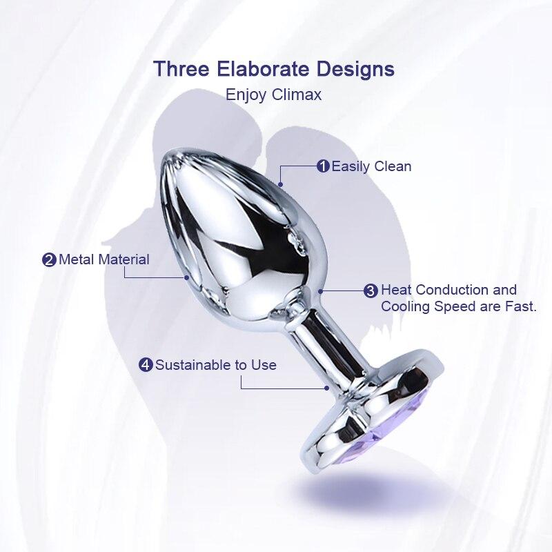 Heart Shaped Metal Anal Plug Sex Toys Stainless Smooth Steel Butt Plug Tail Crystal Jewelry Trainer for Women/Men Anal Dildo