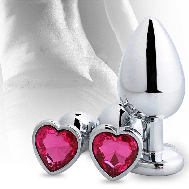 Heart Shaped Metal Anal Plug Sex Toys Stainless Smooth Steel Butt Plug Tail Crystal Jewelry Trainer for Women/Men Anal Dildo