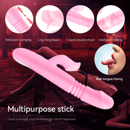Heating Powerful Telescopic Vibrator for Women Tongue Licking Sex Toys Soft Silicone Clitoral Massage Stick Female Masturbator
