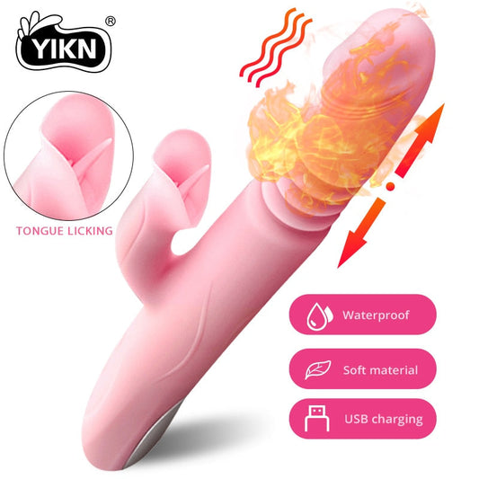 Powerful Heating Telescopic Vibrator for Women, Tongue Licking Sex Toys, Soft Silicone Clitoral Massage Stick, Female Masturbators