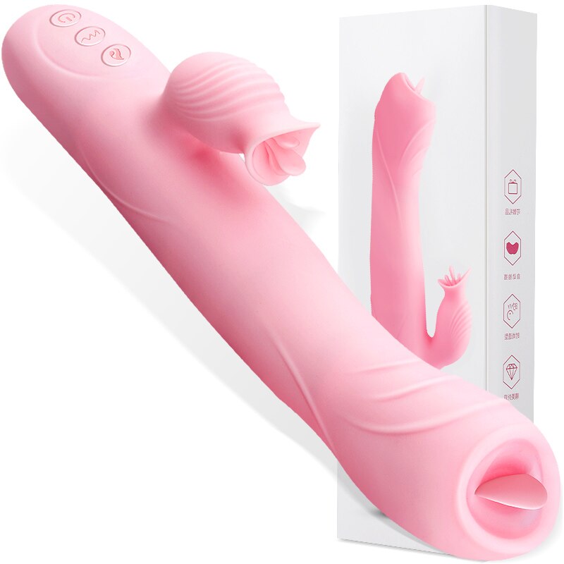 Heating Powerful Telescopic Vibrator for Women Tongue Licking Sex Toys Soft Silicone Clitoral Massage Stick Female Masturbator