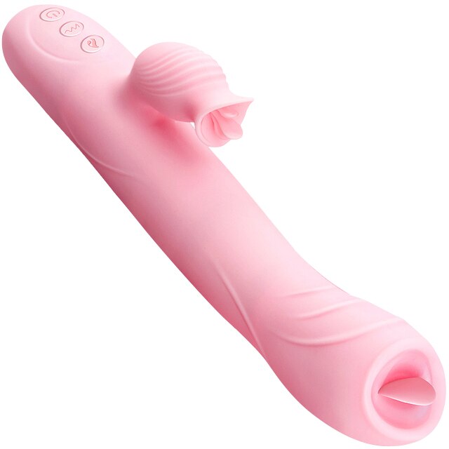 Powerful Heating Telescopic Vibrator for Women, Tongue Licking Sex Toys, Soft Silicone Clitoral Massage Stick, Female Masturbators