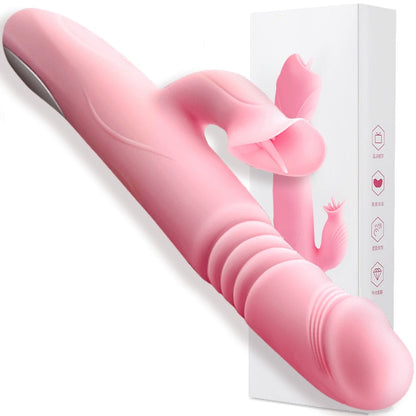 Heating Powerful Telescopic Vibrator for Women Tongue Licking Sex Toys Soft Silicone Clitoral Massage Stick Female Masturbator