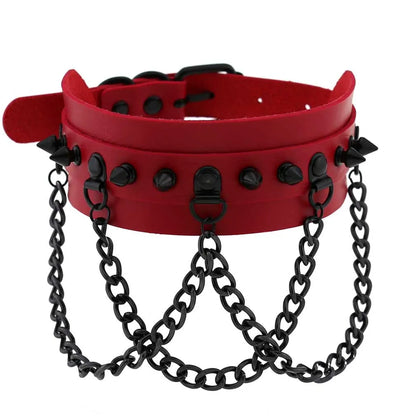 BDSM Punk Black Metal Tassel Red Choker Necklace Sexy Spiked Neck Strap Clavicle Collar Men Necklaces Halloween Women