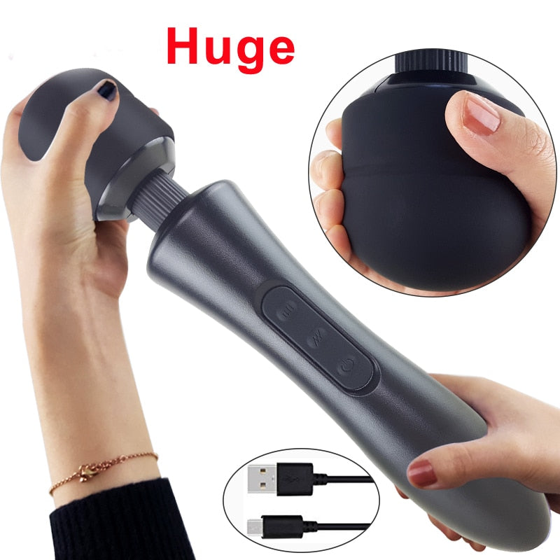 Huge Magic Wand Vibrators for Women. USB Rechargeable Big AV Stick Female G-Spot Massager Clitoris Stimulator Adult Sex Toys for Women.