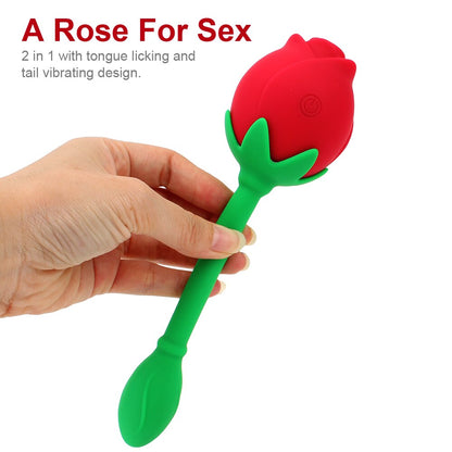 IKOKY 2-in-1 Anal Plug Sucking Vibrator Tail Vibration Clitoris Stimulation Vagina Nipple Massager Rose Shape Sex Toys for Women