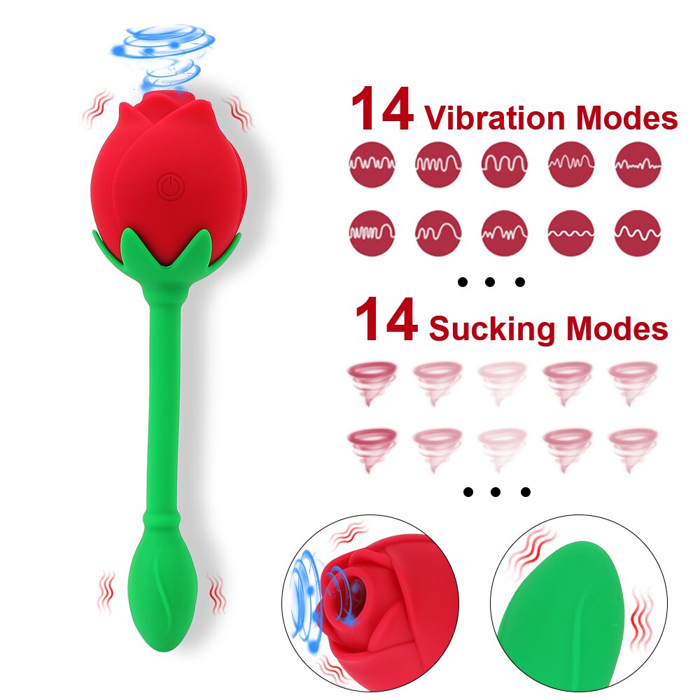 IKOKY 2-in-1 Anal Plug Sucking Vibrator Tail Vibration Clitoris Stimulation Vagina Nipple Massager Rose Shape Sex Toys for Women